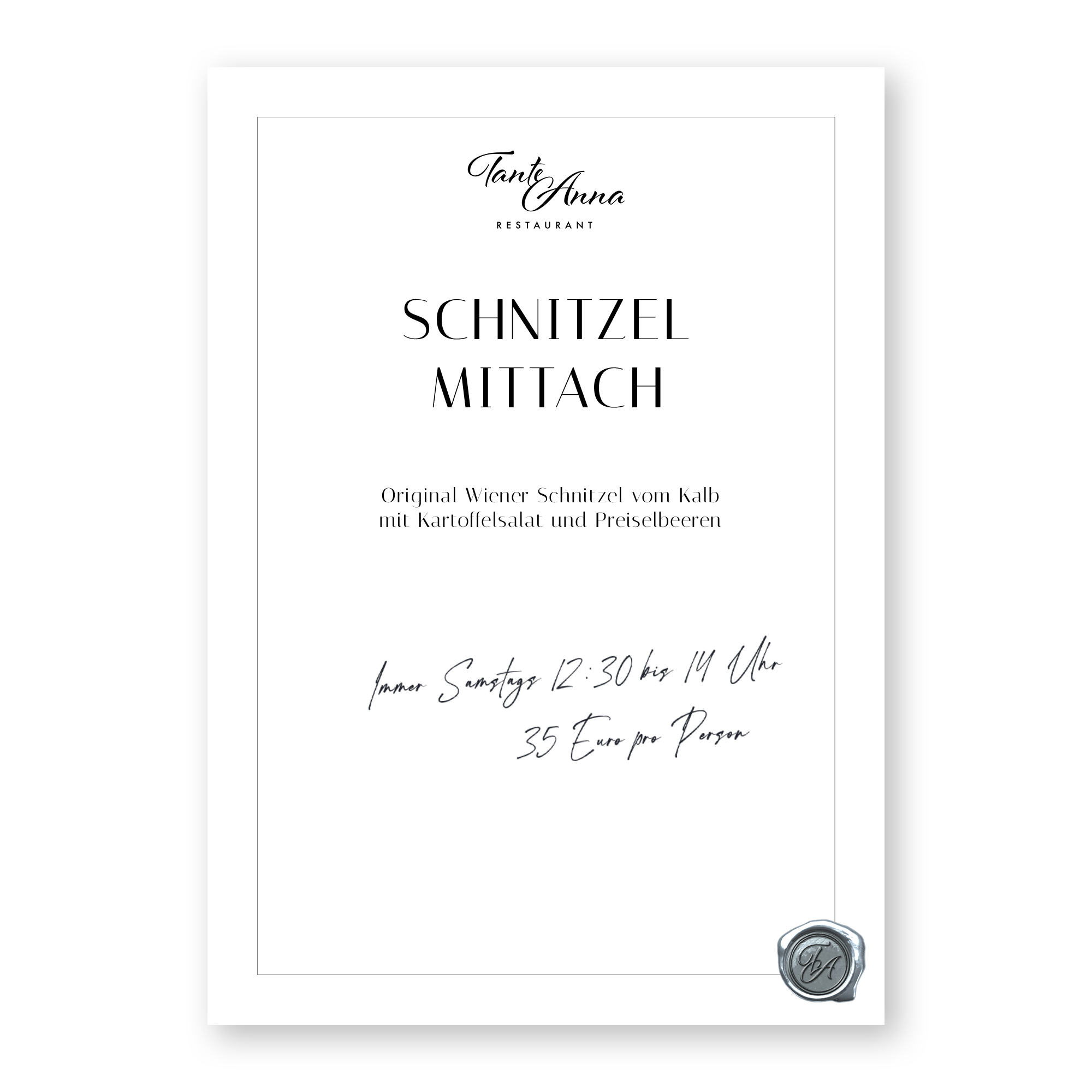 Schnitzel Mittach! Speisekarte für ein original Wiener Schnitzel